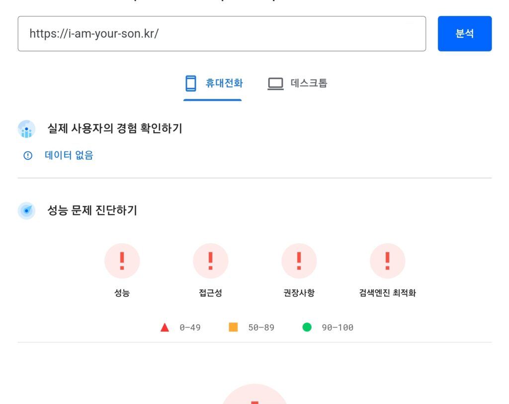 구글 PageSpeed 점수 안나오는 문제