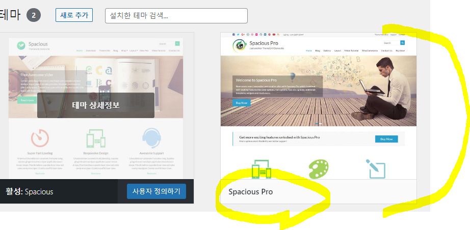 워드프레스 테마 Spacious Pro 적용